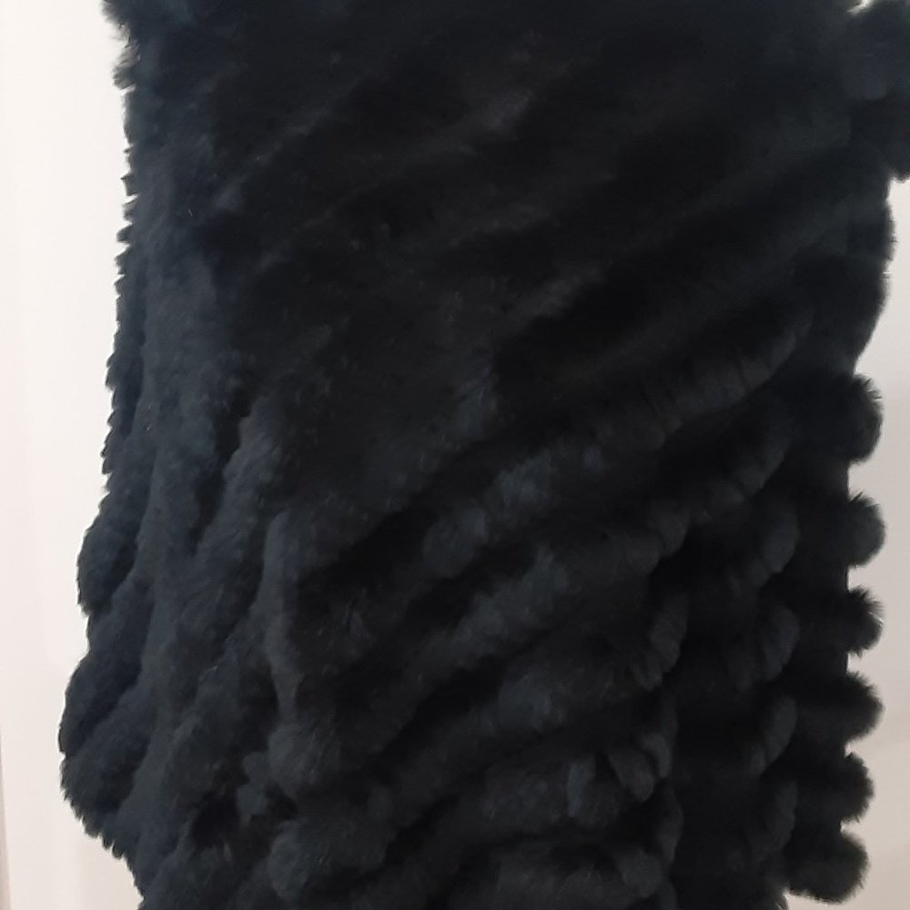real rabbit fur black poncho